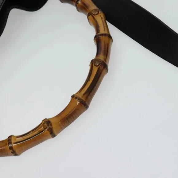 GUCCI Bamboo Hand Bag Leather 2way Black Gold 001 2123 1577 Auth 135785